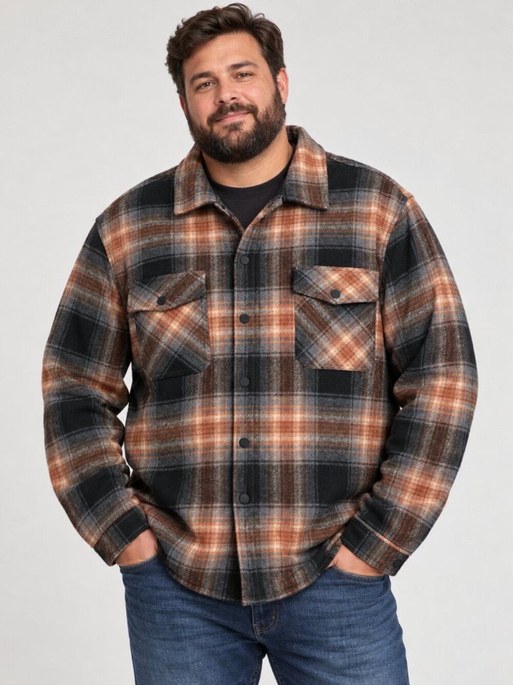 NWT Dakine XXL Plaid Bonded Fleece Shirt Jacket Orange Black Shacket